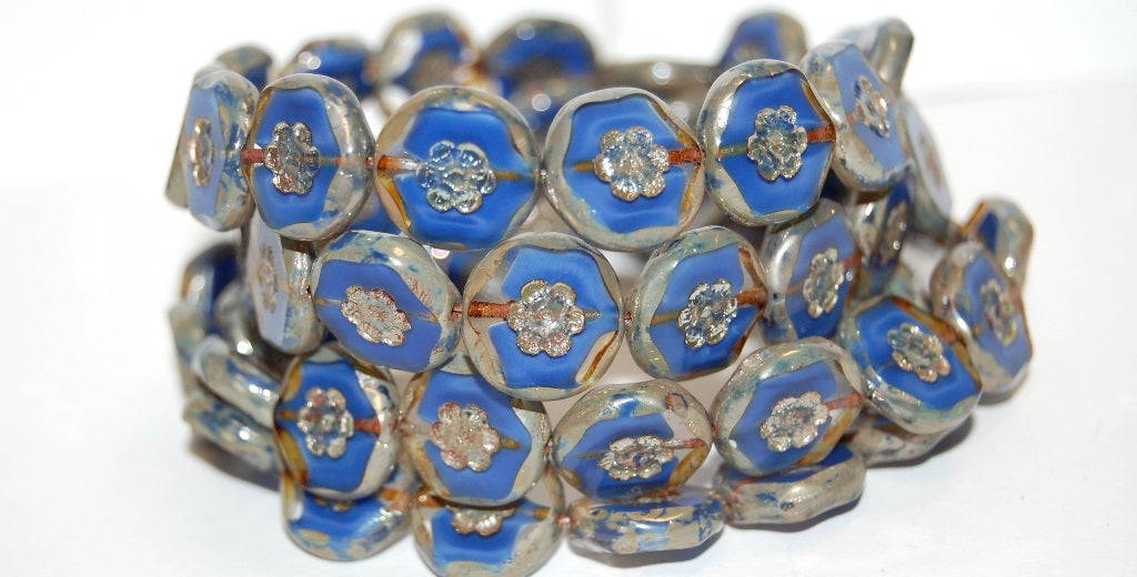 Table Cut Round Beads With Flower, (36028 43400), Glass, Czech Republic