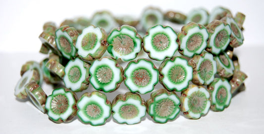 Table Cut Round Beads Hawaii Flowers, (7504 43400), Glass, Czech Republic