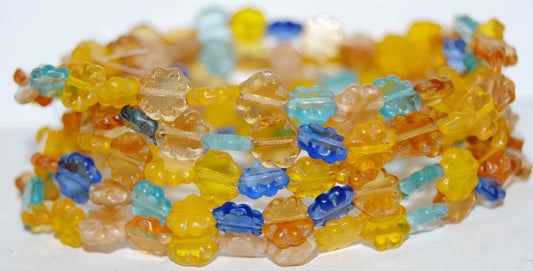 Table Cut Round Flower Beads , Mixed Colors Matte (Mix M), Glass, Czech Republic
