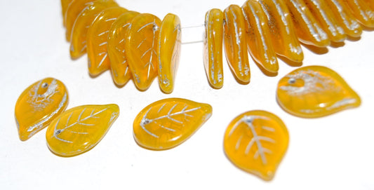 Leaf Pressed Glass Beads, Opal Yellow 54201 (81210 54201), Glass, Czech Republic
