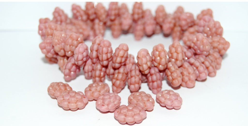 Grape Fruit Pressed Glass Beads, Opaque Pink Mat (74020 Mat), Glass, Czech Republic