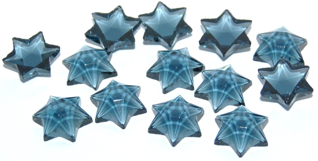 Cabochon Star Faceted Flat Back, (Montana), Glass, Czech Republic