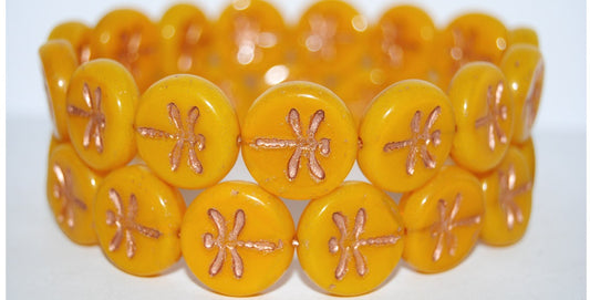 Round Flat Wit Dragonfly Pressed Glass Beads, Opal Yellow 54200 (81210 54200), Glass, Czech Republic