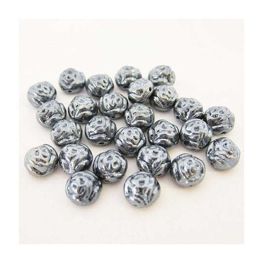 PRECIOSA Candy Rose beads 2-hole round glass cabochon with 3D rose flower Hematite Glass Czech Republic