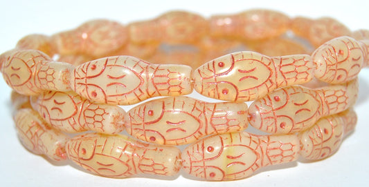 Snake Head Pressed Glass Beads, Opal Orange 43806 (11000 43806), Glass, Czech Republic