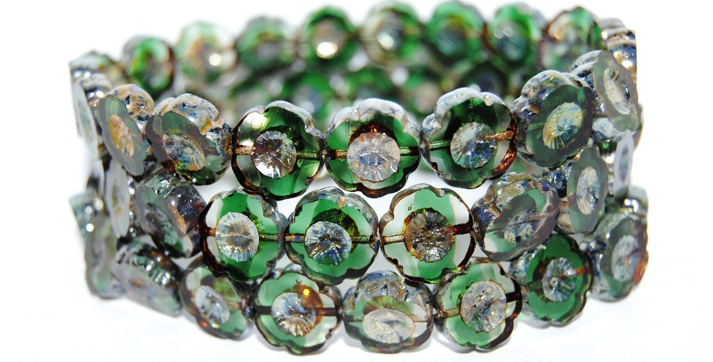 Table Cut Round Beads Hawaii Flowers, (5015003 43400), Glass, Czech Republic