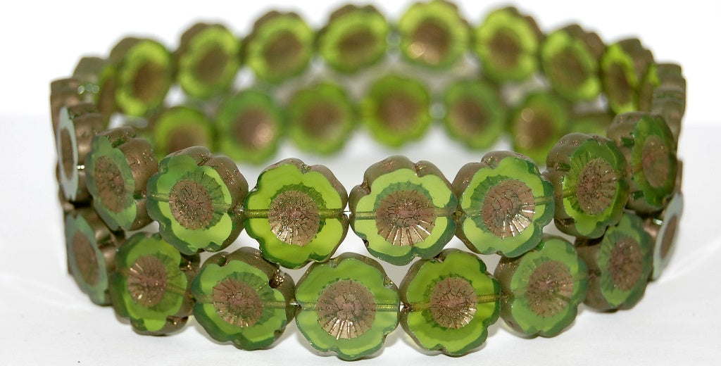 Table Cut Round Beads Hawaii Flowers, 52010 Bronze (52010 14415), Glass, Czech Republic