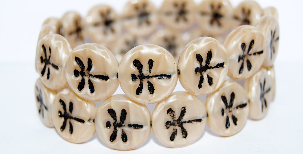 Round Flat Wit Dragonfly Pressed Glass Beads, (16017 23202), Glass, Czech Republic