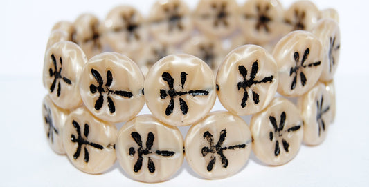 Round Flat Wit Dragonfly Pressed Glass Beads, (16017 23202), Glass, Czech Republic