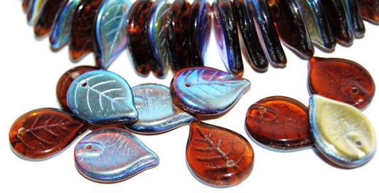 Leaf Pressed Glass Beads, Transparent Orange Ab (10060 Ab), Glass, Czech Republic