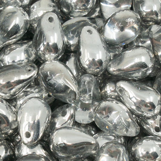 Teardrop Pear Czech Glass Beads, 6x9mm, Crystal Silver Labrador Half Coated