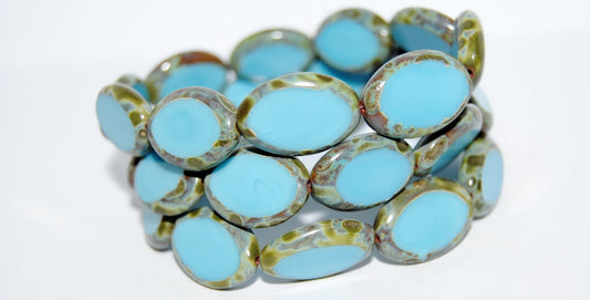 Table Cut Oval Beads Roach, Turquoise Blue 66800 (63030 66800), Glass, Czech Republic