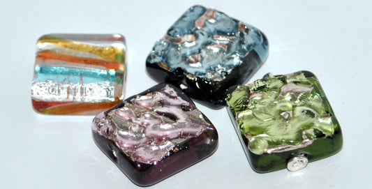 Czech Glass Hand Made Square Lampwork Beads, (K), Glass, Czech Republic