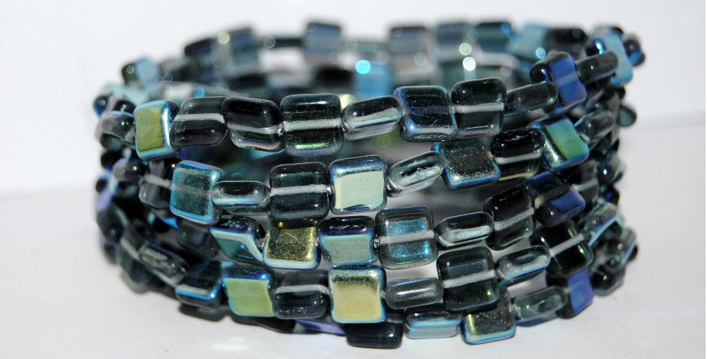 Flat Square Pressed Glass Beads, (30310 Ab), Glass, Czech Republic