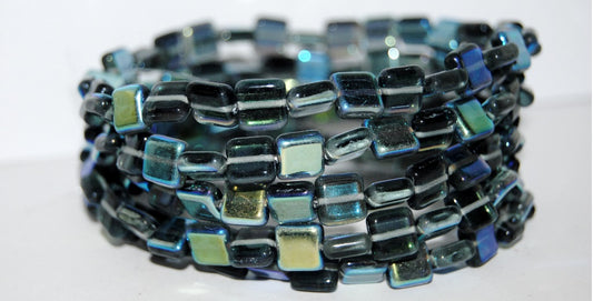 Flat Square Pressed Glass Beads, (30310 Ab), Glass, Czech Republic