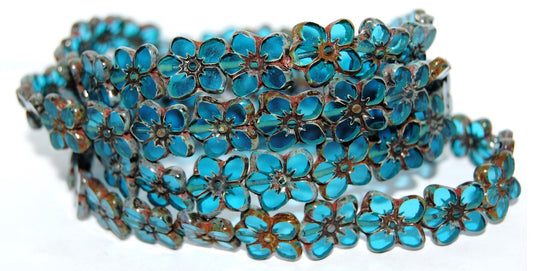 Table Cut Flower Beads Linum, Transparent Aqua 66800 (60050 66800), Glass, Czech Republic