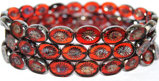 Table Cut Oval Beads Kiwi, Transparent Red 43400 (90060 43400), Glass, Czech Republic