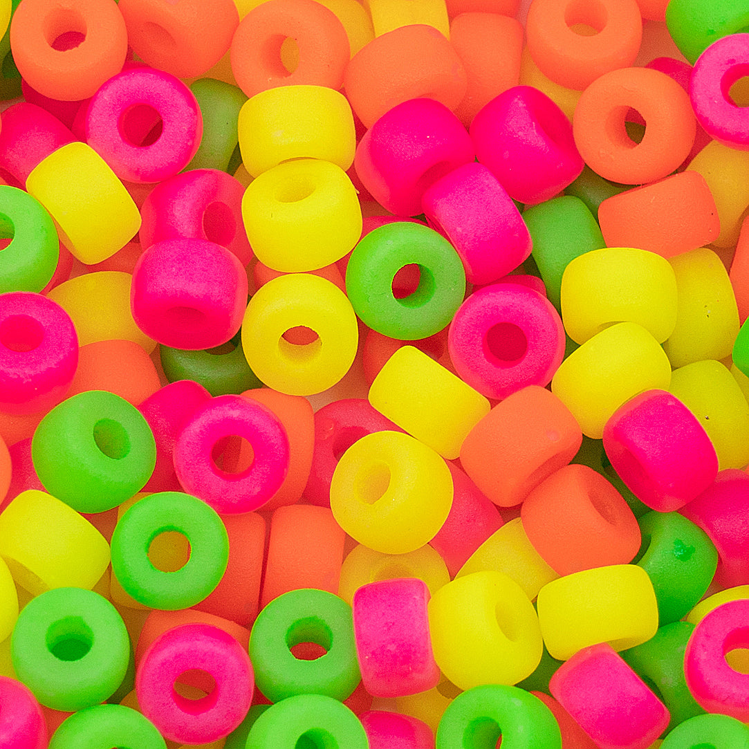 Mix of Big Pony Bagel Czech Glass Beads, 6 mm (big hole 2 mm) Semi Matte Neon Mix