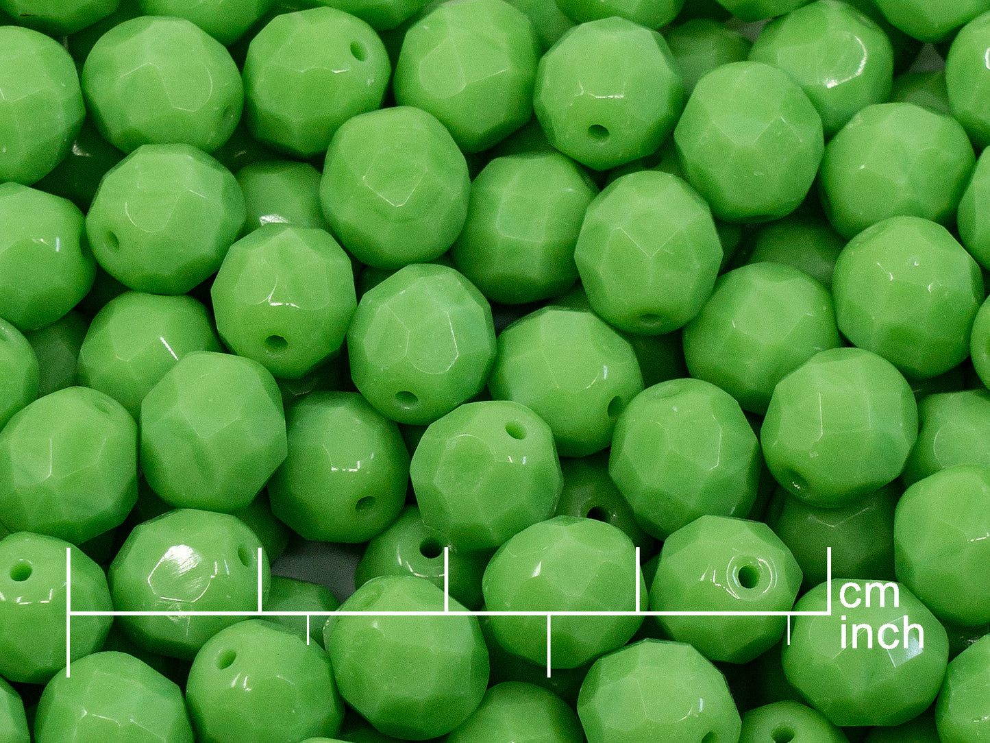 OUTLET 10 grams Faceted Round Fire Polished Beads, 8 x 8 mm, Opaque Green (53200), Glass, Czech Republic