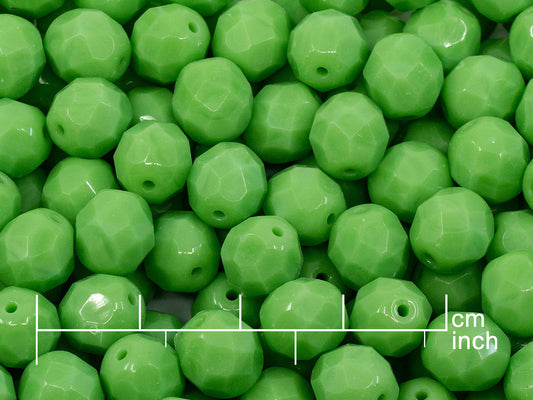 OUTLET 10 grams Faceted Round Fire Polished Beads, 8 x 8 mm, Opaque Green (53200), Glass, Czech Republic