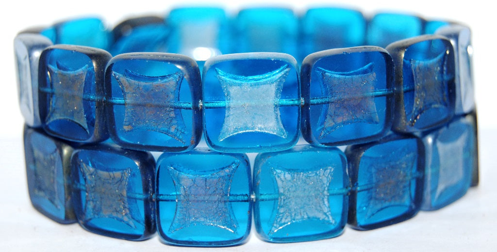 Table Cut Square Beads With Square, Transparent Aqua 1440114495 (60050 1440114495), Glass, Czech Republic