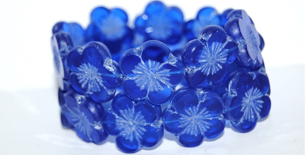 Table Cut Flower Beads Hibiscus, 21 Cobalt Luster Cream (21 30050 14401), Glass, Czech Republic