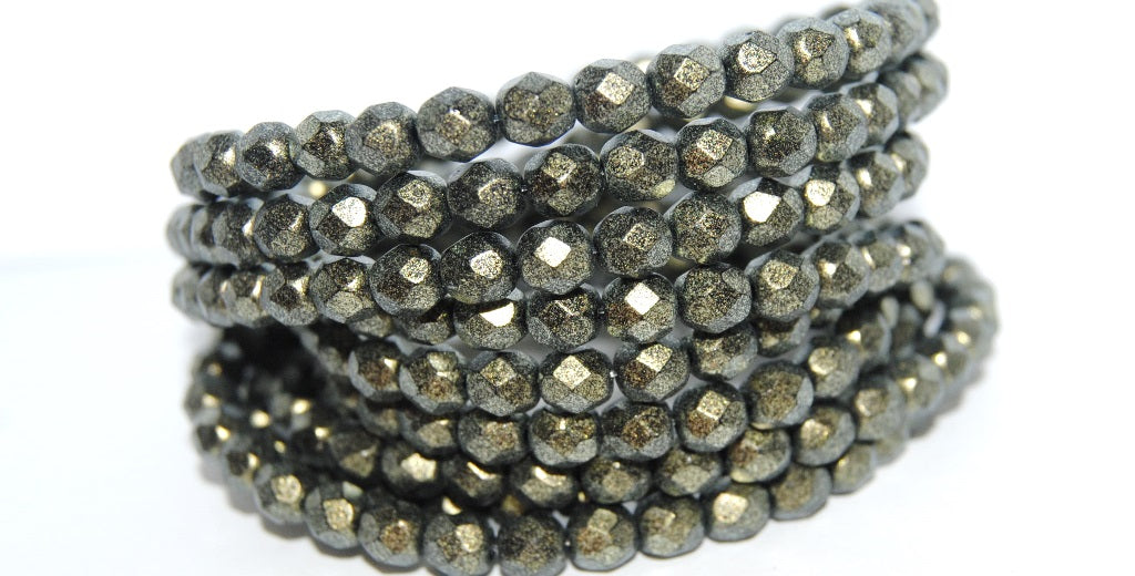 Fire Polished Round Faceted Beads, Black 94107 (23980 94107), Glass, Czech Republic