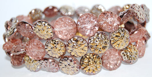 Round Flower Edelweiss Pressed Glass Beads, Crystal 27101 (30 27101), Glass, Czech Republic