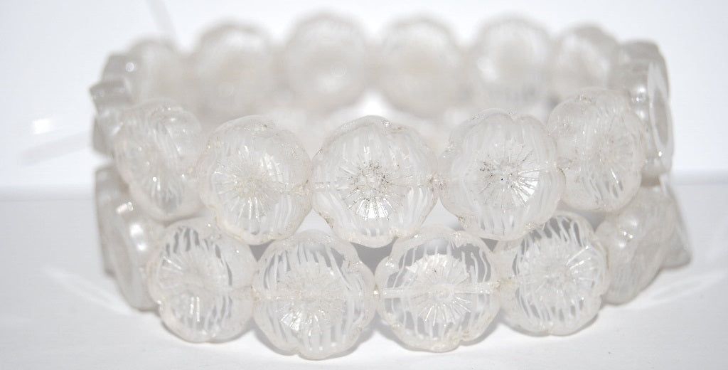 Table Cut Round Beads Hawaii Flowers, 8101 Luster Cream (8101 14401), Glass, Czech Republic