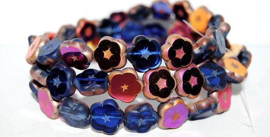 Table Cut Flower Beads, Transparent Blue 29500 (30030 29500), Glass, Czech Republic