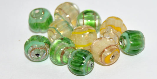 Czech Glass Hand Made Round Lampwork Beads With Aventurine, (10 H), Glass, Czech Republic