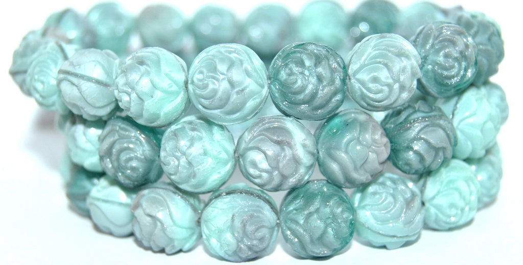 Round Rose Pressed Glass Beads, 47514 (47514), Glass, Czech Republic