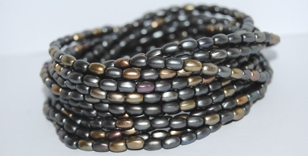 Olive Oval Pressed Glass Beads, Mix Of Matt Metallic Colors (1670), Glass, Czech Republic