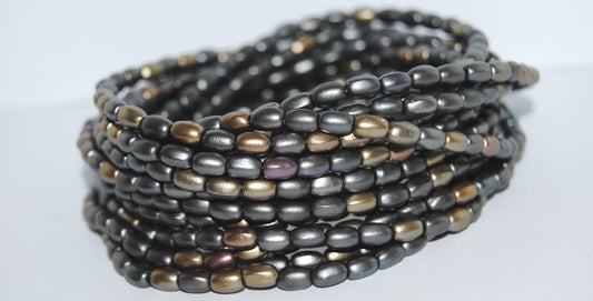 Olive Oval Pressed Glass Beads, Mix Of Matt Metallic Colors (1670), Glass, Czech Republic