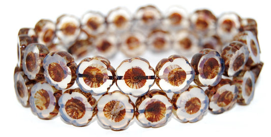 Table Cut Round Beads Hawaii Flowers, 1100 Travertin (1100 86800), Glass, Czech Republic