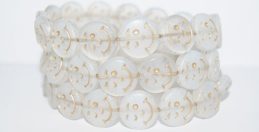 Smile Flat Round Pressed Glass Beads, (1000 54202M), Glass, Czech Republic