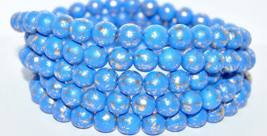 Round Pressed Glass Beads Druck, (13003 Golden Rain), Glass, Czech Republic