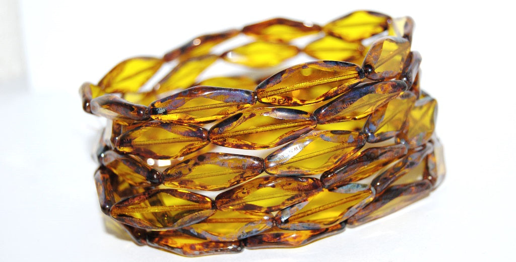 Table Cut Spindle Beads, Transparent Yellow 43400 (80020 43400), Glass, Czech Republic