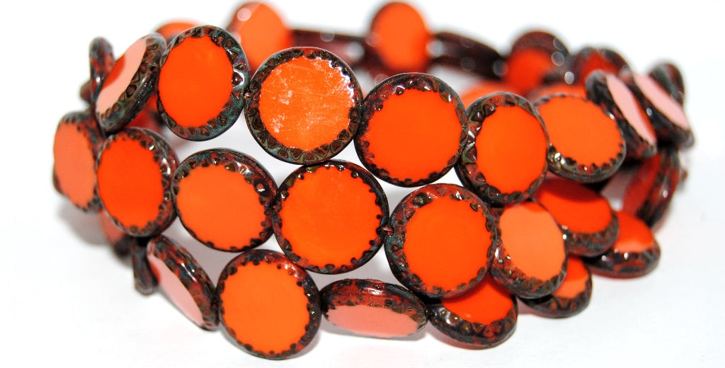 Table Cut Round Beads Sun, Deep Orange  Travertin (93140 86800), Glass, Czech Republic