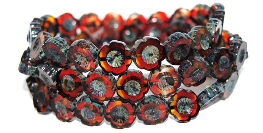 Table Cut Round Beads Hawaii Flowers, (9008002 66800), Glass, Czech Republic