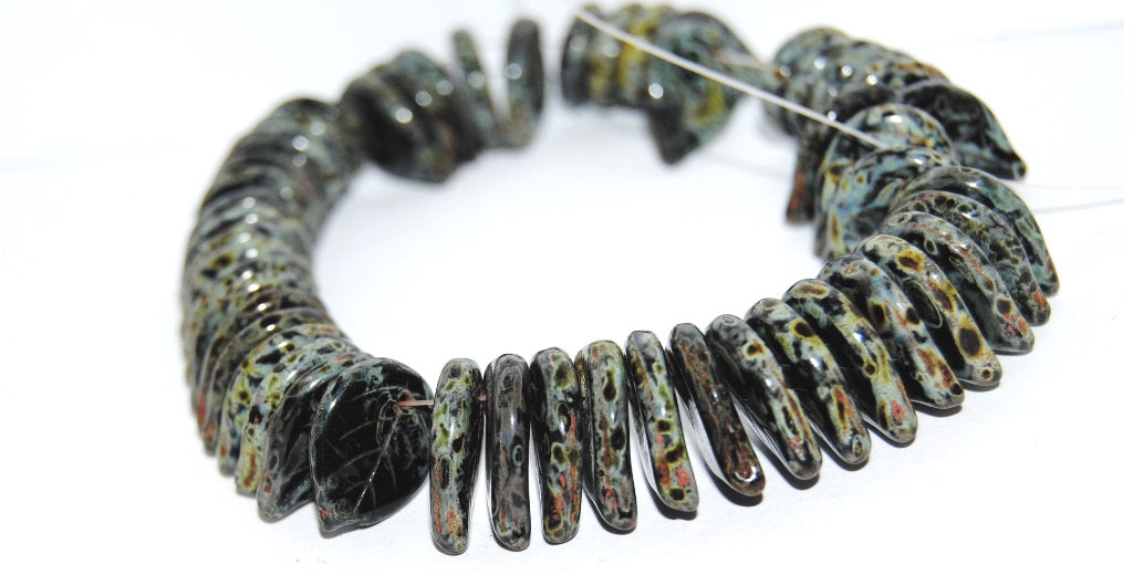 Leaf Pressed Glass Beads, Black 66800 (23980 66800), Glass, Czech Republic