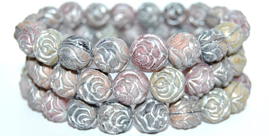 Round Rose Pressed Glass Beads, Mixed Colors Pink 54201 (Mix Pink 54201), Glass, Czech Republic