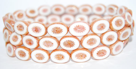 Table Cut Oval Beads Kiwi, White Luster Red Full Coated (2010 14495), Glass, Czech Republic