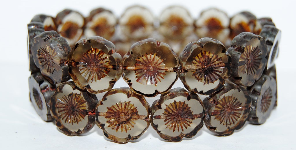 Table Cut Round Beads Hawaii Flowers, 40020 Travertin (40020 86800), Glass, Czech Republic