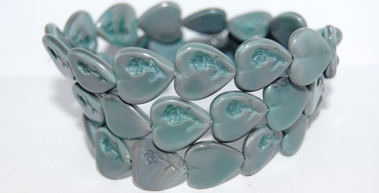Heart Pressed Glass Beads With Flower, 47603 (47603), Glass, Czech Republic