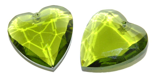 Cabochons Heart Faceted Flat Back Pendant With Hole, (Olivine), Glass, Czech Republic