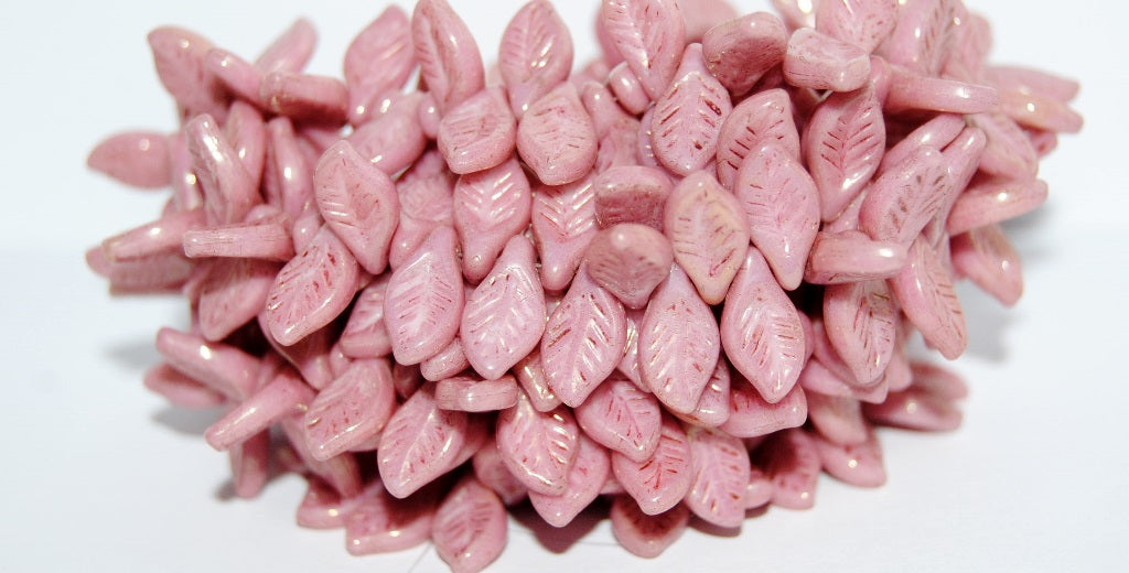 Elm Leaf Pressed Glass Beads, Chalk White Luster Red Full Coated (3000 14495), Glass, Czech Republic
