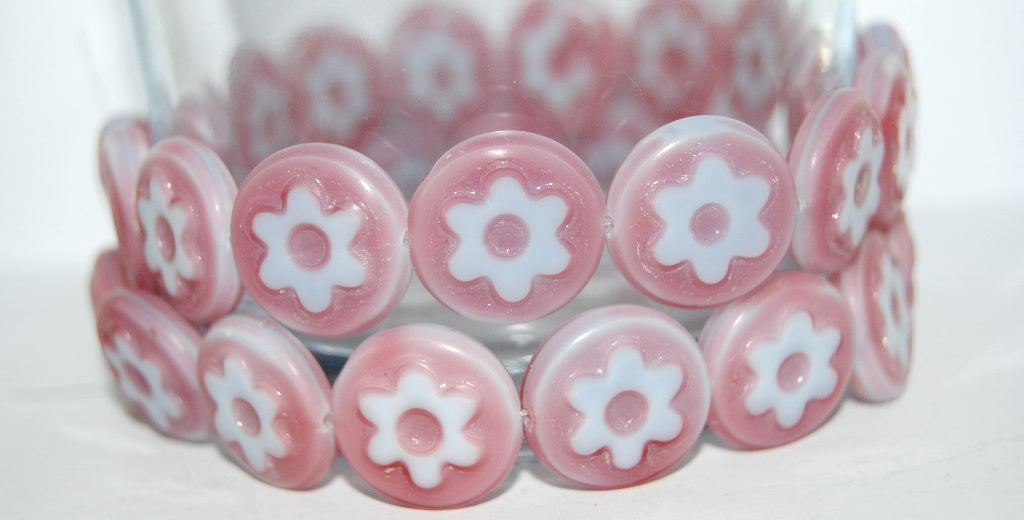 Table Cut Round Beads With Flower, (07724M), Glass, Czech Republic
