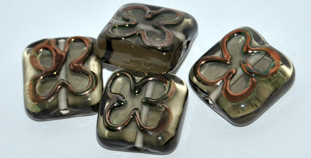 Czech Glass Hand Made Square Lampwork Beads, (I), Glass, Czech Republic