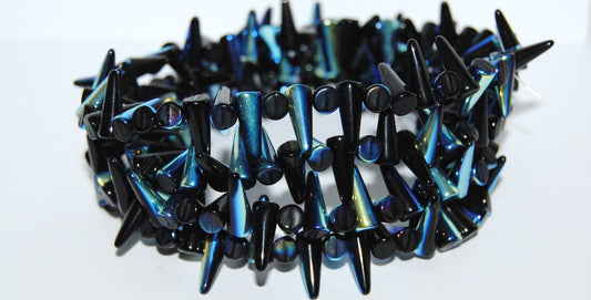 Spike Thorn Czech Glass Beads, Black Ab (23980 Ab), Glass, Czech Republic